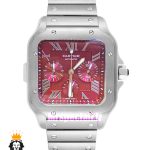 ساعت کارتیه مردانه مدل دسانتوس کرنوگراف بند استیل صفحه قرمز 021146 Cartier Santos de