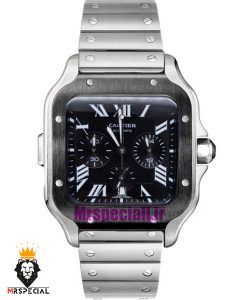 ساعت کارتیه مردانه مدل دسانتوس کرنوگراف بند استیل صفحه مشکی 021148 Cartier Santos de 