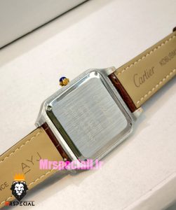 ساعت کارتیه دومونت مردانه بند چرم قهوه ای قاب دورنگ طلایی صفحه سفید CARTIER Dumont 021634