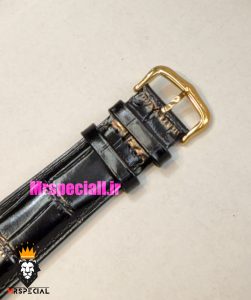 ساعت کارتیه دومونت مردانه بند چرم مشکی قاب طلایی صفحه سفید CARTIER Dumont 021633