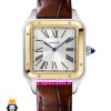 ساعت کارتیه دومونت مردانه بند چرم قهوه ای قاب دورنگ طلایی صفحه سفید CARTIER Dumont 021634
