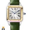 ساعت کارتیه دومونت مردانه بند چرم سبز قاب دورنگ طلایی صفحه سفید CARTIER Dumont 021635