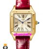 ساعت کارتیه زنانه دومونت بند چرم قرمز قاب طلایی صفحه سفید CARTIER Santos-Dumont watch 020685