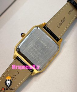 ساعت کارتیه دومونت مردانه بند چرم مشکی قاب طلایی صفحه سفید CARTIER Dumont 021633