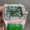 ساعت کارتیه زنانه مدل سانتوس فول نگین باتری بند چرم سبز صفحه سبز 020969 Cartier Santos100