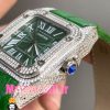 ساعت کارتیه زنانه مدل سانتوس فول نگین باتری بند چرم سبز صفحه سبز 020969 Cartier Santos100