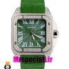 ساعت کارتیه زنانه مدل سانتوس فول نگین باتری بند چرم سبز صفحه سبز 020969 Cartier Santos100
