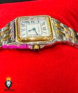 ساعت کارتیه زنانه مدل پنتر استیل دورنگ طلایی سایز مدیوم CARTIER PANTHRE 021601
