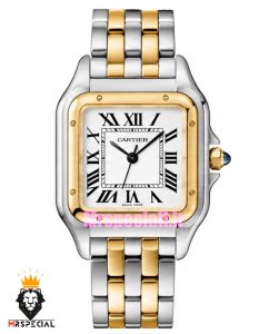 ساعت کارتیه مردانه مدل پنتر استیل دورنگ طلایی سایز لارج CARTIER PANTHRE 021659