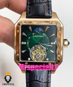 ساعت کارتیه مردانه مدل سانتوس اتوماتیک رزگلد صفحه سبز CARTIER SANTOS 020943