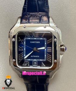 ساعت کارتیه مردانه دسانتوس اتوماتیک چرم ابی صفحه ابی 021575 Cartier Santos de