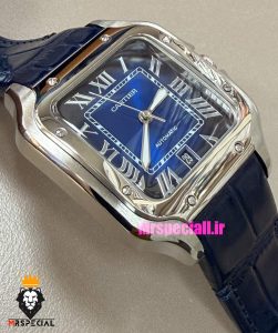 ساعت کارتیه مردانه دسانتوس اتوماتیک چرم ابی صفحه ابی 021575 Cartier Santos de