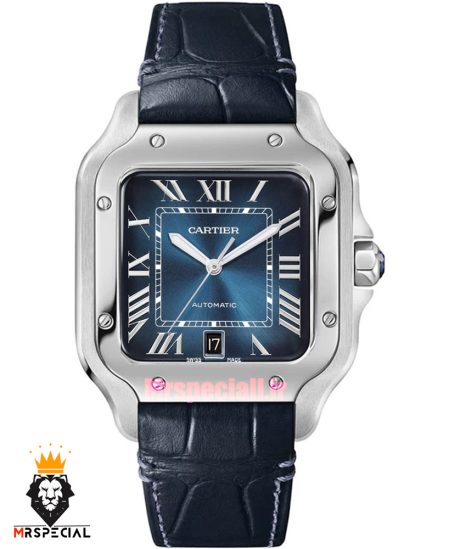 ساعت کارتیه مردانه دسانتوس اتوماتیک چرم ابی صفحه ابی 021575 Cartier Santos de