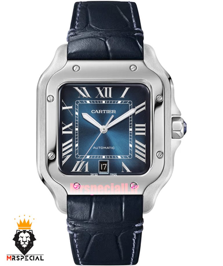 ساعت کارتیه مردانه دسانتوس اتوماتیک چرم ابی صفحه ابی 021575 Cartier Santos de