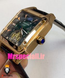 ساعت کارتیه مردانه مدل سانتوس اتوماتیک رزگلد صفحه سبز CARTIER SANTOS 020943