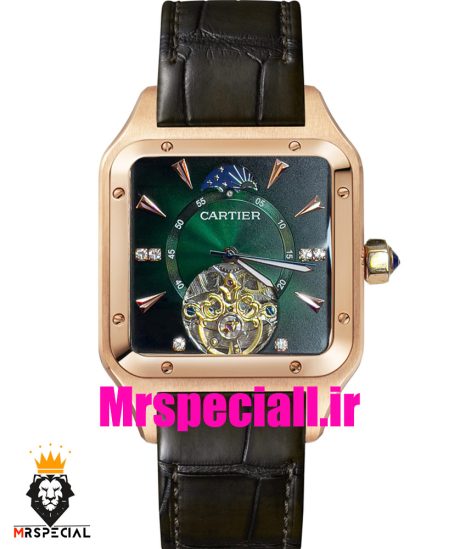ساعت کارتیه مردانه مدل سانتوس اتوماتیک رزگلد صفحه سبز CARTIER SANTOS 020943