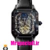 ساعت کارتیه مردانه مدل سانتوس اتوماتیک بند چرم مشکی صفحه اسکلتون CARTIER SANTOS 020943