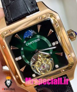ساعت کارتیه مردانه مدل سانتوس اتوماتیک رزگلد صفحه سبز CARTIER SANTOS 020943