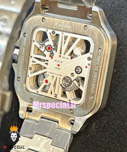 ساعت کارتیه مردانه مدل سانتوس اسکلتون کوارتز استیل صفحه سبز 021370 Cartier Santos Skeleton 