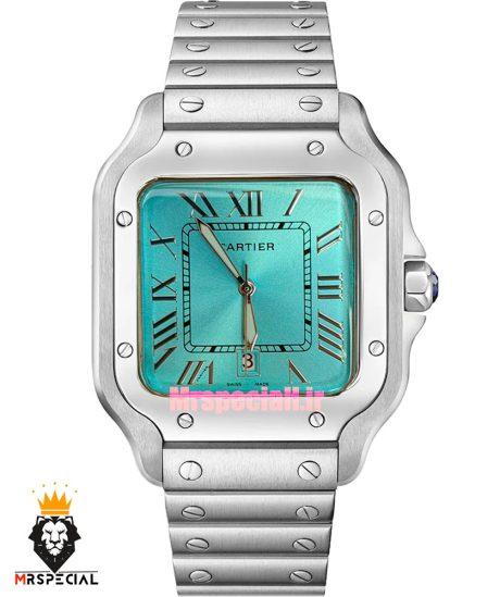 ساعت کارتیه مردانه مدل د سانتوس کوارتز استیل صفحه تیفانی 021587 Cartier Santos de