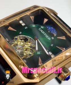 ساعت کارتیه مردانه مدل سانتوس اتوماتیک رزگلد صفحه سبز CARTIER SANTOS 020943