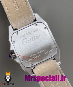 ساعت کارتیه زنانه مدل سانتوس باتری بند چرم سفید صفحه سفید 020971 Cartier Santos100