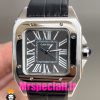 ساعت کارتیه زنانه مدل سانتوس باتری بند چرم مشکی قاب استیل صفحه طوسی 020975 Cartier Santos100