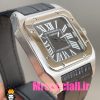 ساعت کارتیه زنانه مدل سانتوس باتری بند چرم مشکی قاب استیل صفحه طوسی 020975 Cartier Santos100