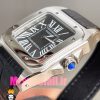 ساعت کارتیه زنانه مدل سانتوس باتری بند چرم مشکی قاب استیل صفحه طوسی 020975 Cartier Santos100
