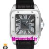 ساعت کارتیه زنانه مدل سانتوس باتری بند چرم مشکی قاب استیل صفحه طوسی 020975 Cartier Santos100