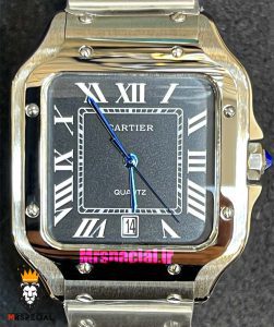 ساعت کارتیه مردانه مدل سانتوس کوارتز استیل صفحه مشکی 021369 Cartier Santos