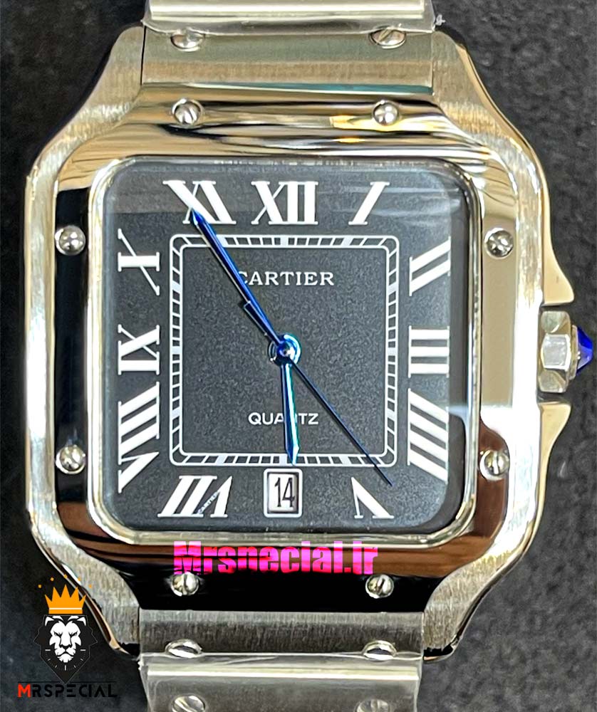 ساعت کارتیه مردانه مدل سانتوس کوارتز استیل صفحه مشکی 021369 Cartier Santos