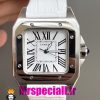 ساعت کارتیه زنانه مدل سانتوس باتری بند چرم سفید صفحه سفید 020971 Cartier Santos100