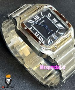 ساعت کارتیه مردانه مدل سانتوس کوارتز استیل صفحه مشکی 021369 Cartier Santos