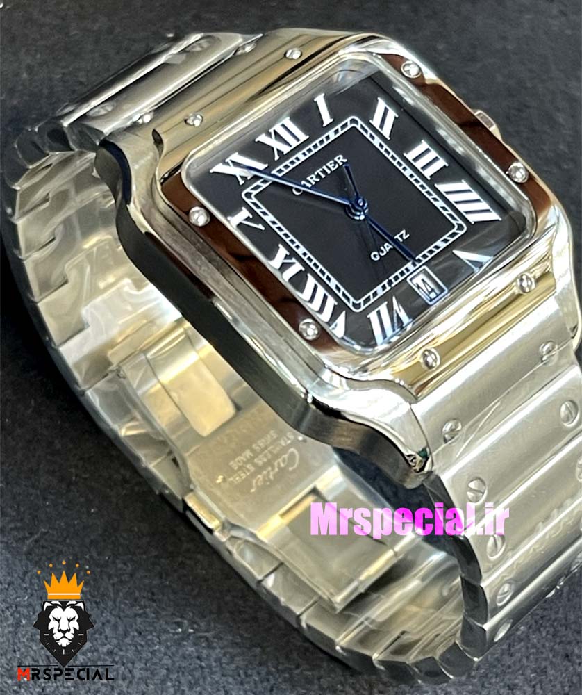 ساعت کارتیه مردانه مدل سانتوس کوارتز استیل صفحه مشکی 021369 Cartier Santos