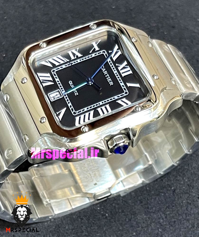 ساعت کارتیه مردانه مدل سانتوس کوارتز استیل صفحه مشکی 021369 Cartier Santos