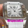 ساعت کارتیه زنانه مدل سانتوس باتری بند چرم سفید صفحه سفید 020971 Cartier Santos100