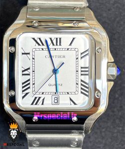 ساعت کارتیه مردانه مدل سانتوس کوارتز استیل صفحه سفید 021366 Cartier Santos 