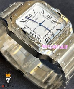ساعت کارتیه مردانه مدل سانتوس کوارتز استیل صفحه سفید 021366 Cartier Santos 