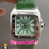 ساعت ست کارتیه زنانه و مردانه مدل سانتوس باتری بند چرم سبز قاب استیل صفحه سبز 020973 Cartier Santos100 - تصویر 2