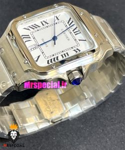 ساعت کارتیه مردانه مدل سانتوس کوارتز استیل صفحه سفید 021366 Cartier Santos 