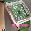 ساعت ست کارتیه زنانه و مردانه مدل سانتوس باتری بند چرم سبز قاب استیل صفحه سبز 020973 Cartier Santos100 - تصویر 3