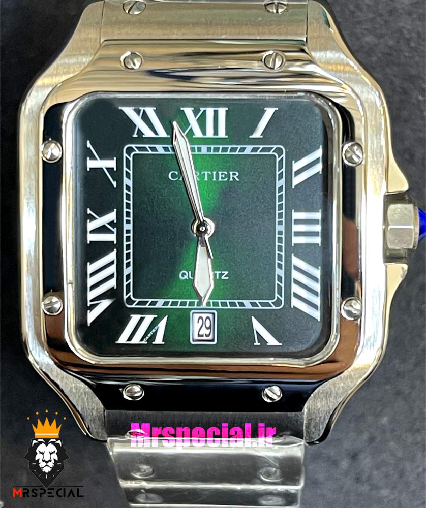 ساعت کارتیه مردانه مدل سانتوس کوارتز استیل صفحه سبز 021368 Cartier Santos