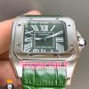 ساعت ست کارتیه زنانه و مردانه مدل سانتوس باتری بند چرم سبز قاب استیل صفحه سبز 020973 Cartier Santos100 - تصویر 4