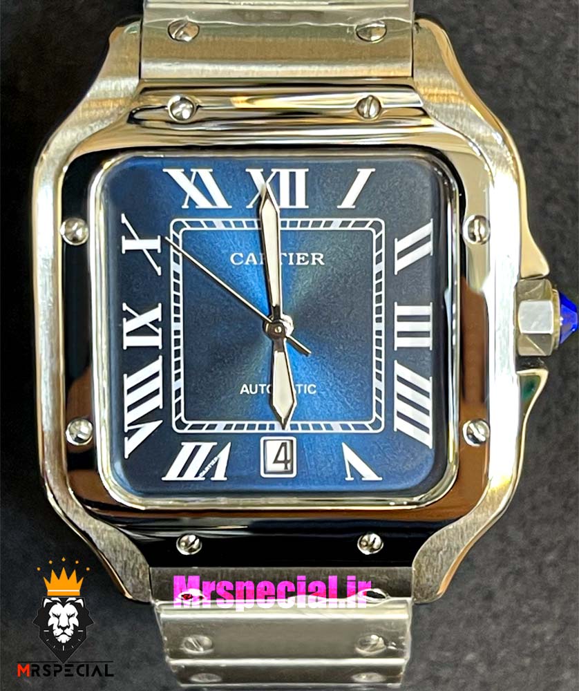 ساعت کارتیه مردانه مدل سانتوس کوارتز استیل صفحه ابی 021367 Cartier Santos