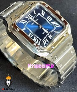 ساعت کارتیه مردانه مدل سانتوس کوارتز استیل صفحه ابی 021367 Cartier Santos