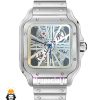 ساعت کارتیه مردانه مدل سانتوس اسکلتون کوارتز استیل صفحه سفید 021372 Cartier Santos Skeleton