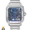 ساعت کارتیه مردانه مدل سانتوس اسکلتون کوارتز استیل صفحه ابی 021371 Cartier Santos Skeleton