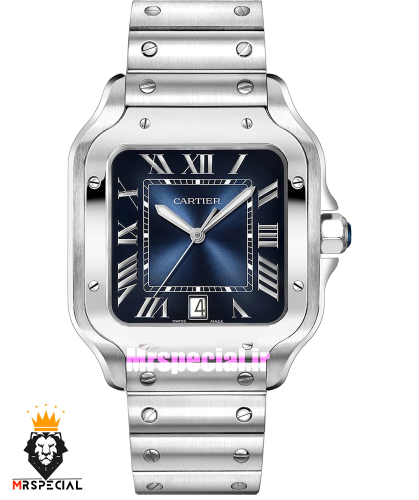 ساعت کارتیه مردانه مدل سانتوس کوارتز استیل صفحه ابی 021367 Cartier Santos