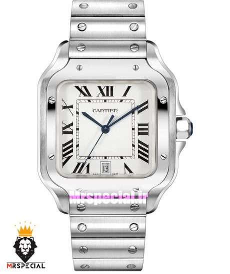 ساعت کارتیه مردانه مدل سانتوس کوارتز استیل صفحه سفید 021366 Cartier Santos